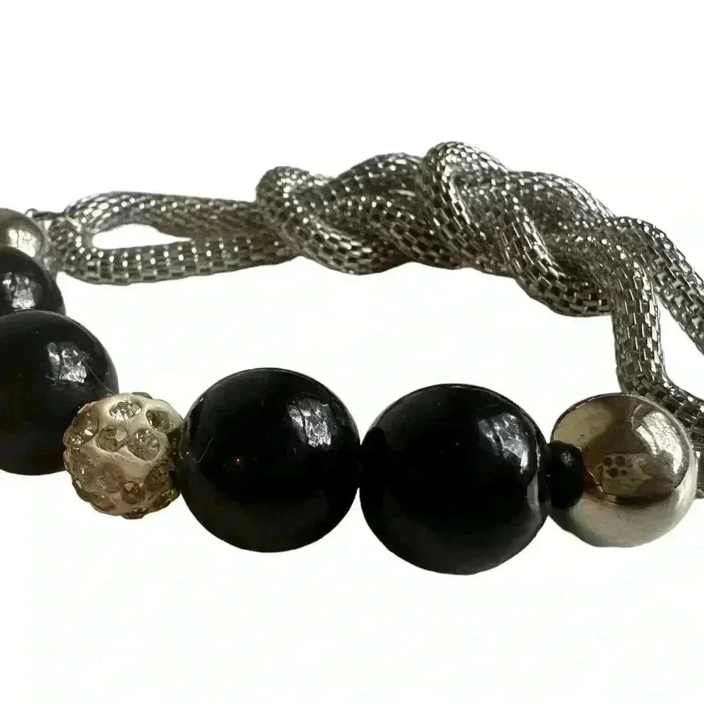 Silver beaded bracelet women’s jewelry rhinestone chainmail